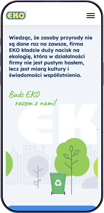 Drugi telefon pokazuje stronę internetową firmy EKO
