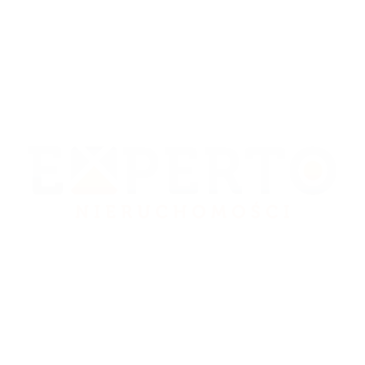 Dwa warianty logo "EXPERTO NIERUCHOMOŚCI": biało-szare na szarym tle. Nowoczesny design podkreśla profesjonalizm w branży nieruchomości.