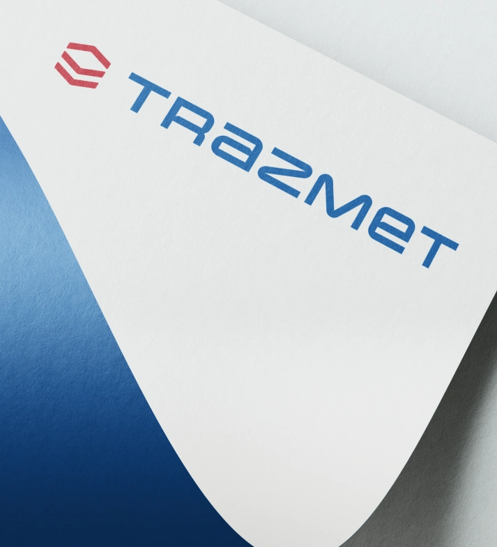 Nowa identyfikacja wizualna Trazmet wyróżnia się czystością i nowoczesnością. Podział na "Lager Technik" i "Logistics" podkreśla specjalizację firmy.
